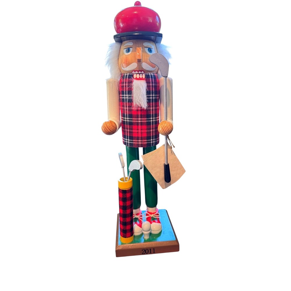 Bernard Klaus 2011 Limited Edition Golfer Nutcracker Plaid Vest Golf Bag Red Hat